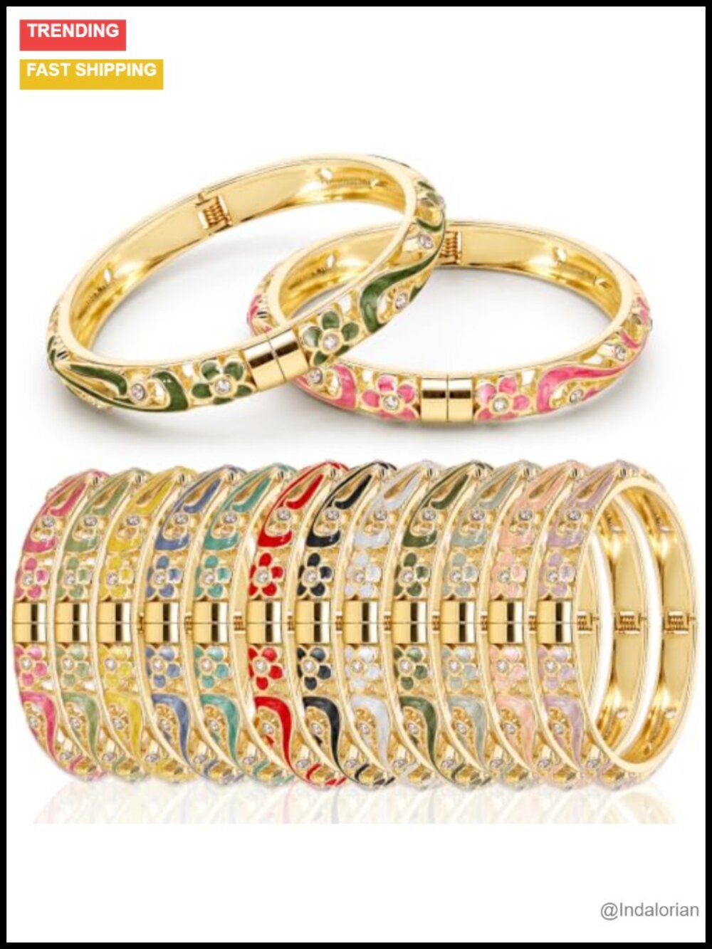 Indian Meenakari Enamel Bangles Set 12 Pack Zinc Alloy Open Cuff Bracelets